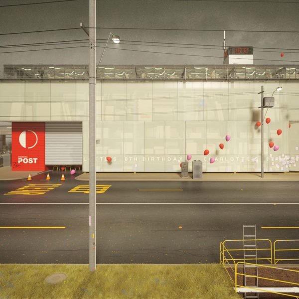 Render of road outside of building