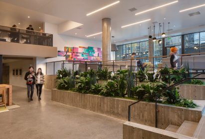 Lobby with concrete planting beds