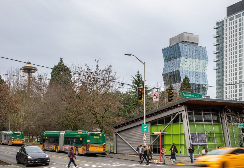 Wavy glass skyscraper in Seattle