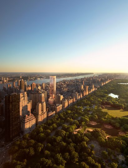 Towers lining central park