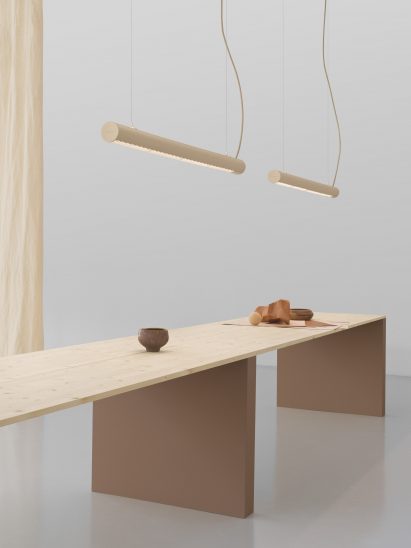 View of compostable lamp made from hemp