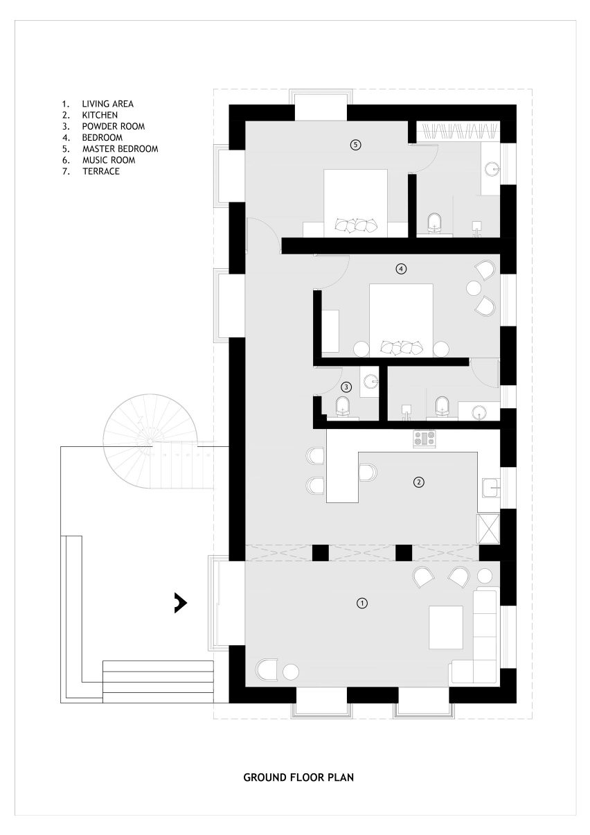 Ground floor plan of Stone House by Sketch Design Studio