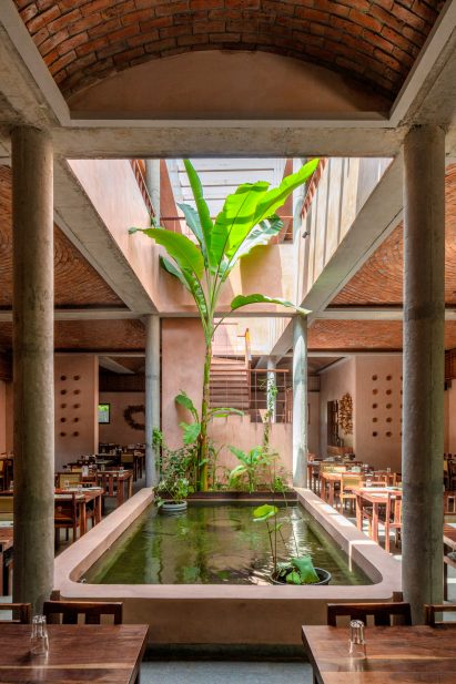 Water feature inside Hyderabad restaurant