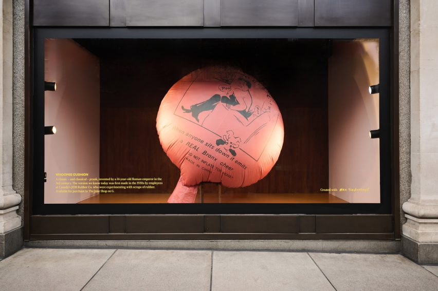 A giant whoopee cushion in a department store window