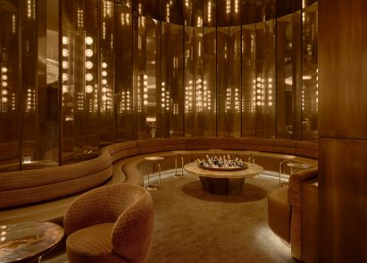 VIP area lined with faceted mirrored panels