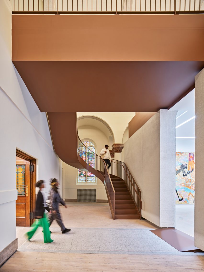 Brown staircase in church