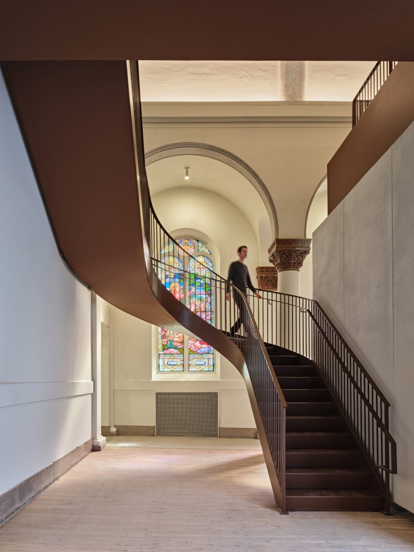 Brown staircase in church