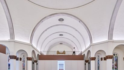A church interior with gallery
