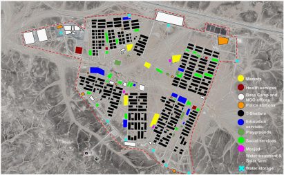 Diagram of a hilly area with labels