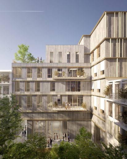 Academic campus with a stone facade by Studio Gang