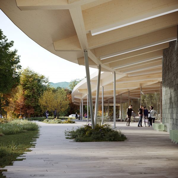 Museum with wooden wavy roof