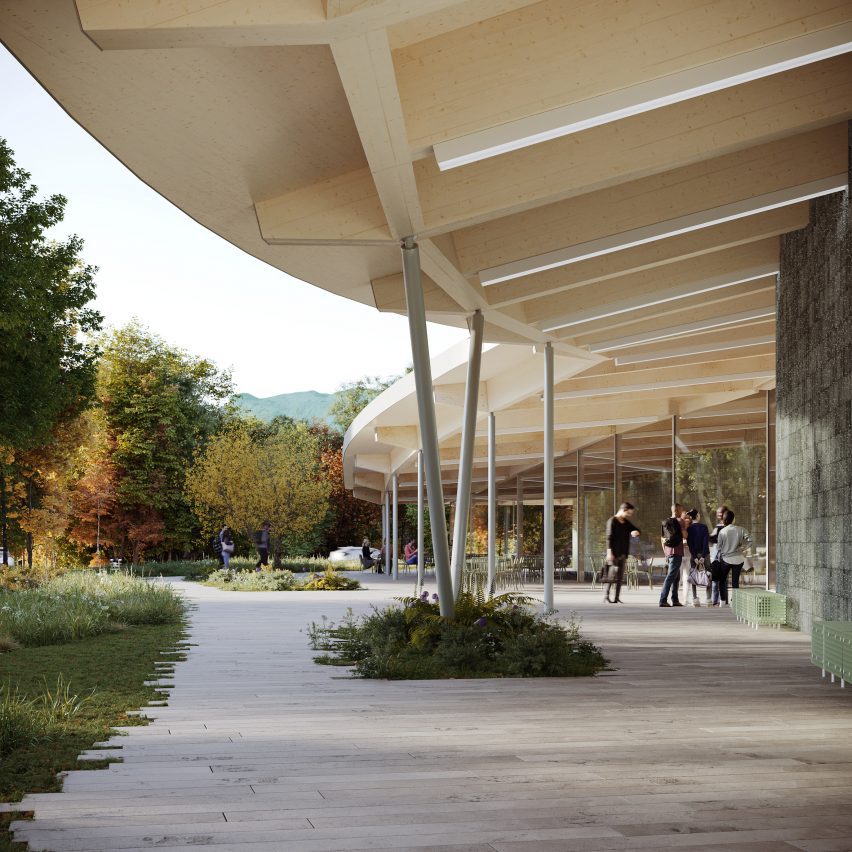 Museum with wooden wavy roof