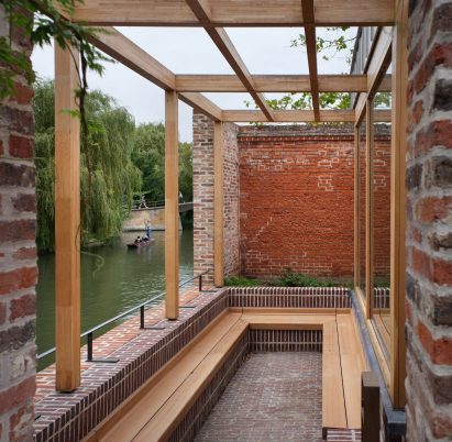 Outdoor terrace within university development by Witherford Watson Mann