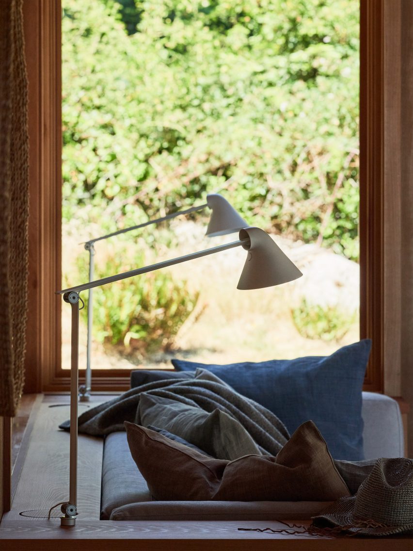 Lamps placed over a seating area