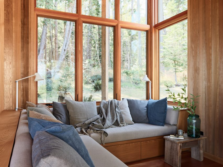 Windows surrounding seating area