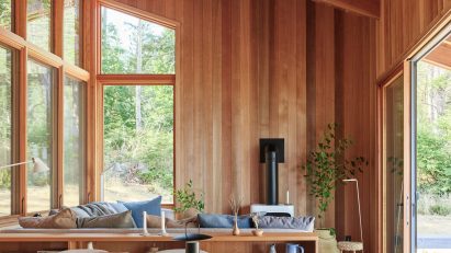 Cabin with slanting roof in British Columbia