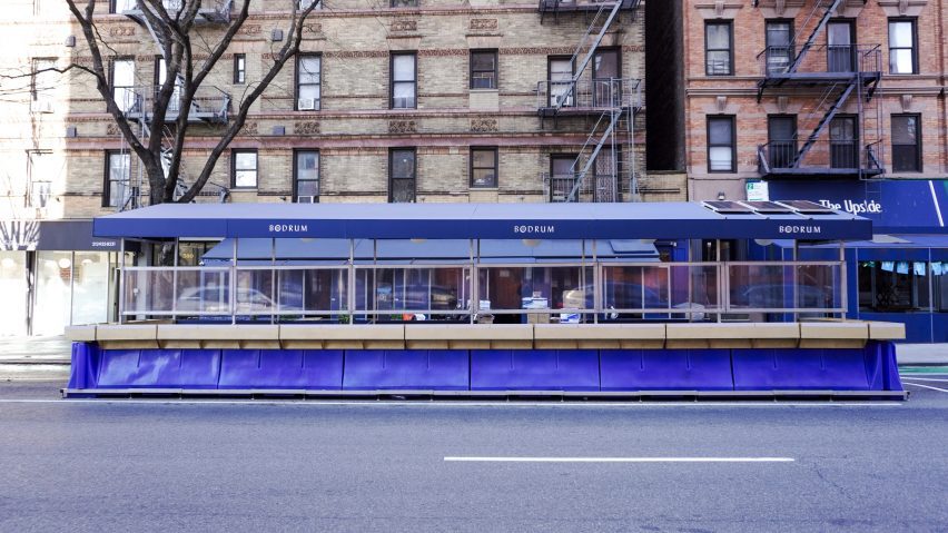 Blue dining pavilion
