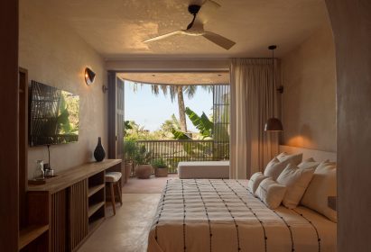 Large open windows in bedroom
