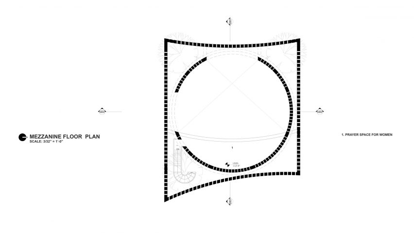 Mezzanine floor plan of Zebun Nessa Mosque by Studio Morphogenesis
