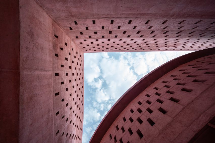 Close up of perforated walls of the Zebun Nessa Mosque by Studio Morphogenesis in Bangladesh