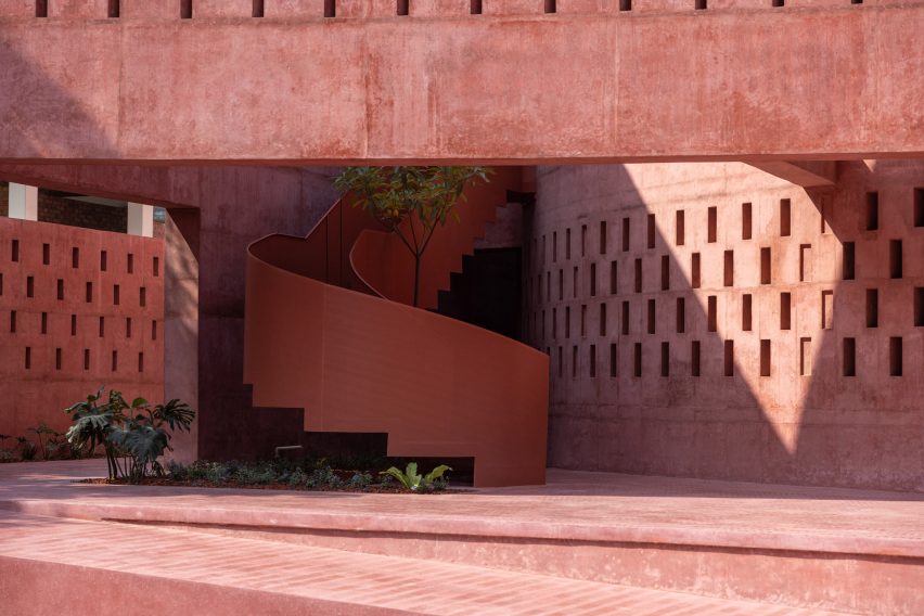 Staircase leading to women's section of the Zebun Nessa Mosque by Studio Morphogenesis in Bangladesh