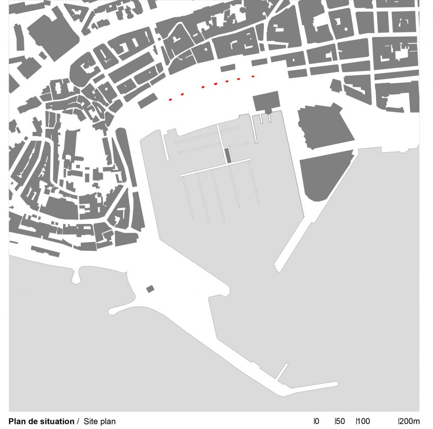 Site plan of 7 Kiosks in Cannes by Heams & Michel Architectes