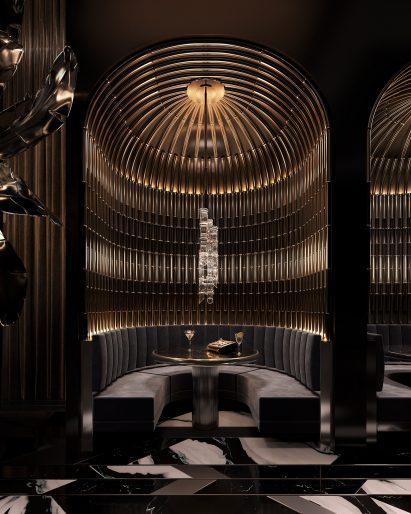 A seating area booth