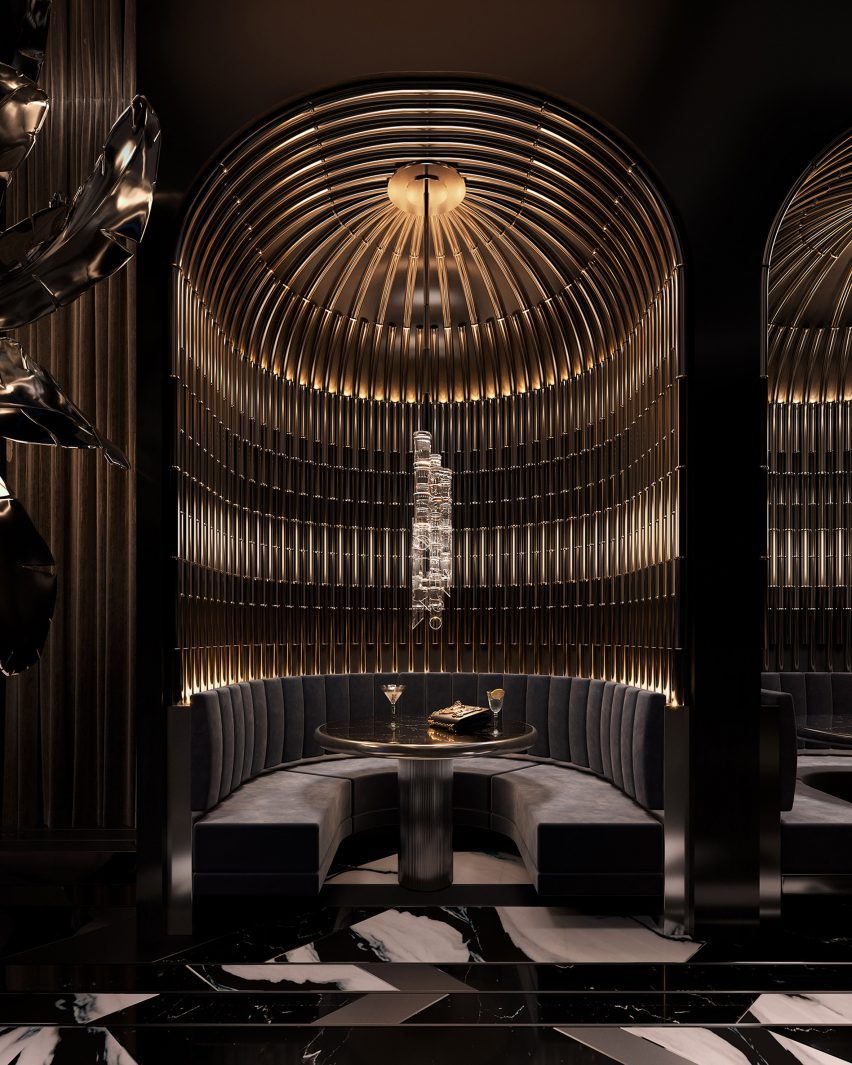 A seating area booth