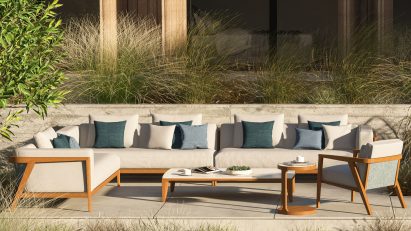 Outdoor seating with tables and chairs