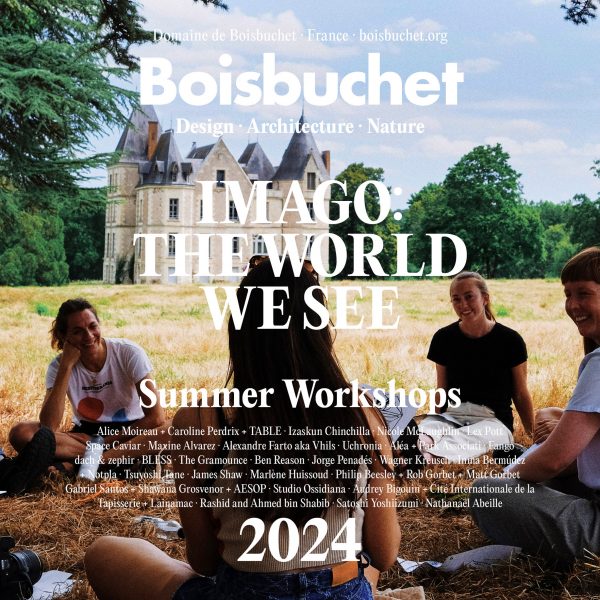 Photo if people sat near a stately home overlayed with text