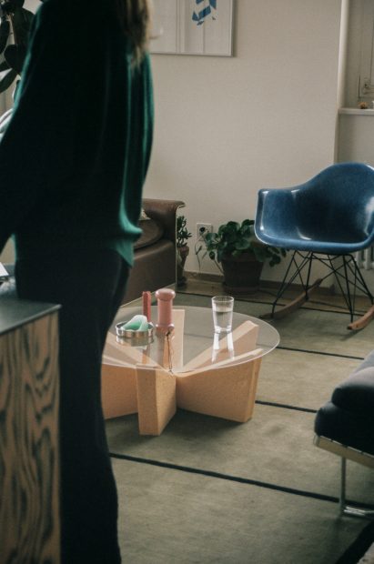 Table with cellulose foam base from UPS foam furniture collection by ECAL researchers and graduate students from Milan design week