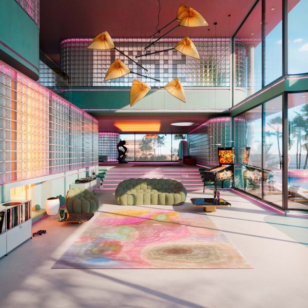 Render of room with Jan Kath Carpets' Insert Coin collection