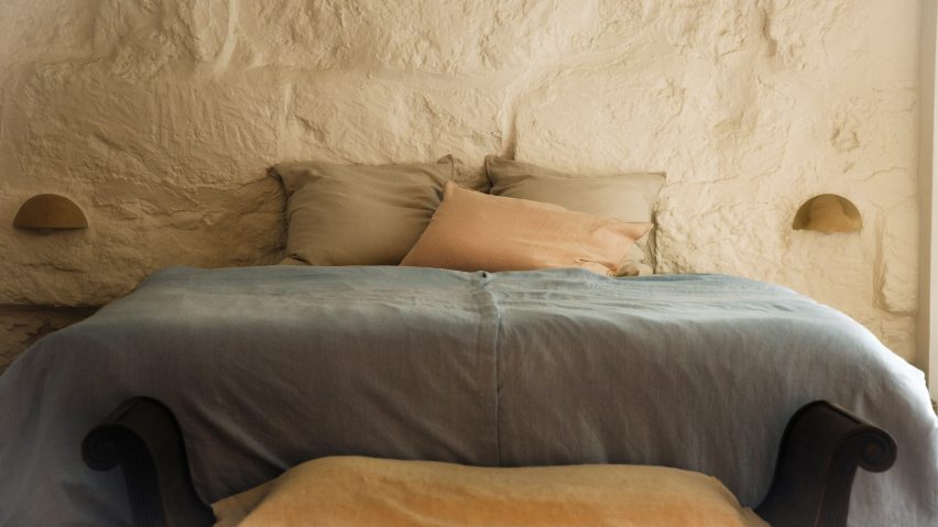 Looking at a bed from the foot position