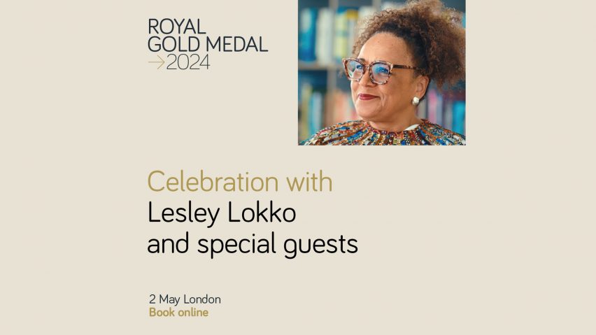 Graphic for RIBA event with a photo of Lesley Lokko