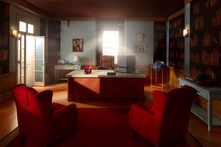 A cartoonish office