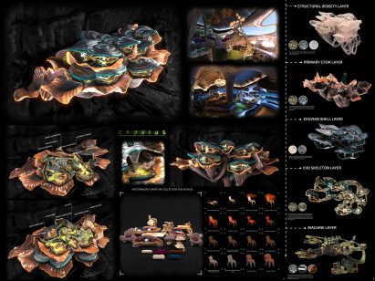 Presentation board with labelled visualisations
