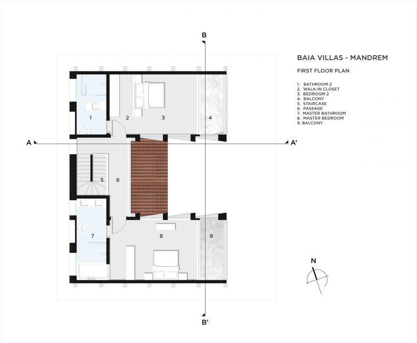 Upper floor plan of Baia Villas by Jugal Mistri Architects