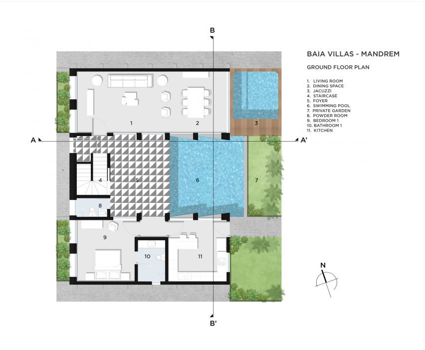 Ground floor plan of Baia Villas by Jugal Mistri Architects