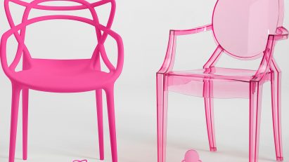 Kartell-designed pink chairs