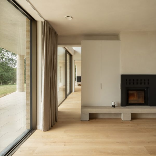 Living space interior within Bury Gate Farm in the UK