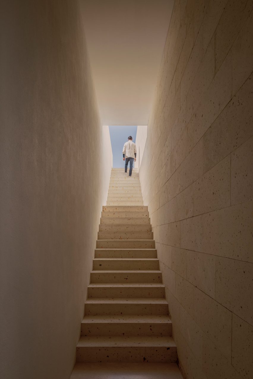 Person walking up stairs