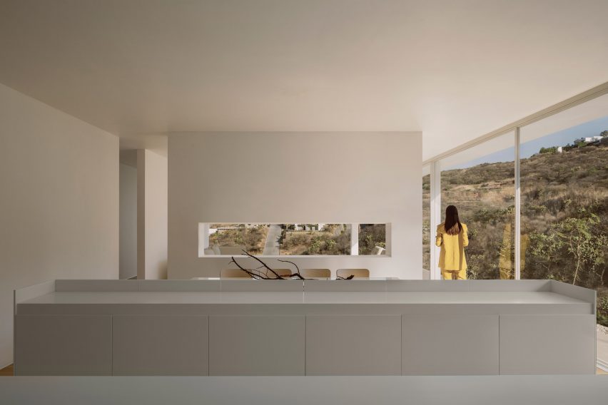 Kitchen with long counter-top