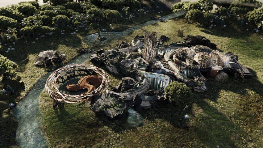 Visualisation of a building by a river