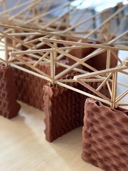Architectural model made from clay and wood