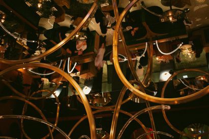 Mirrored ceiling at restaurant