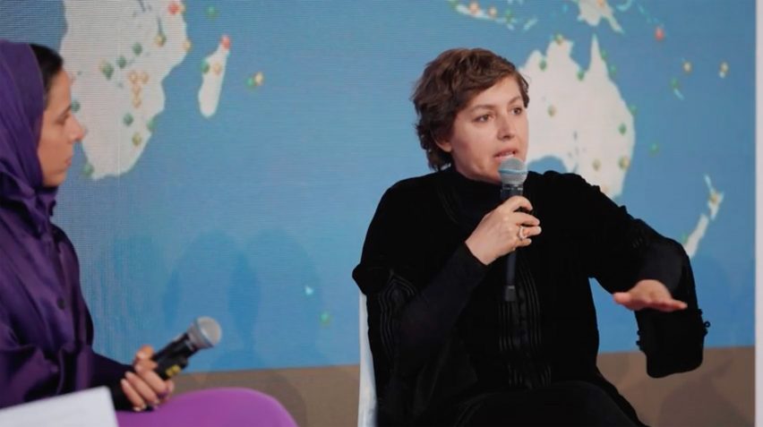 Video still of Shahira Fahmy speaking at the Design Doha Forum 2024