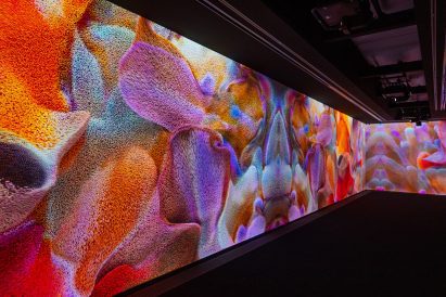 Multicoloured image projected onto a wall