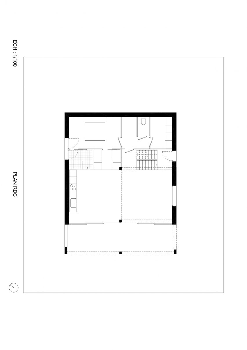 Ground floor plan of the 102let home by Barrault Pressacco