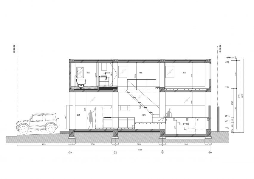 Section drawing of 2700 by IGArchitects