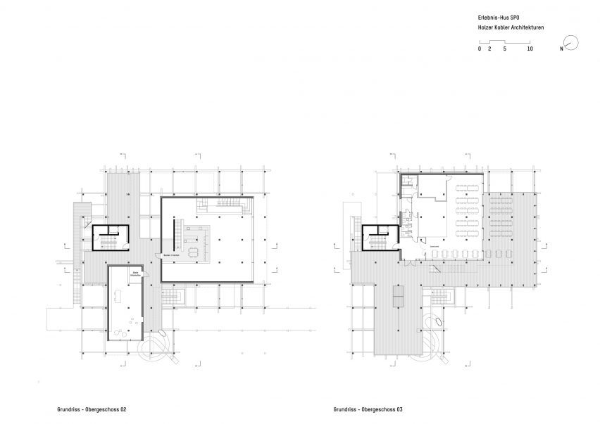 Second and third floor plans of Erlebnis-Hus by Holzer Kobler Architekturen